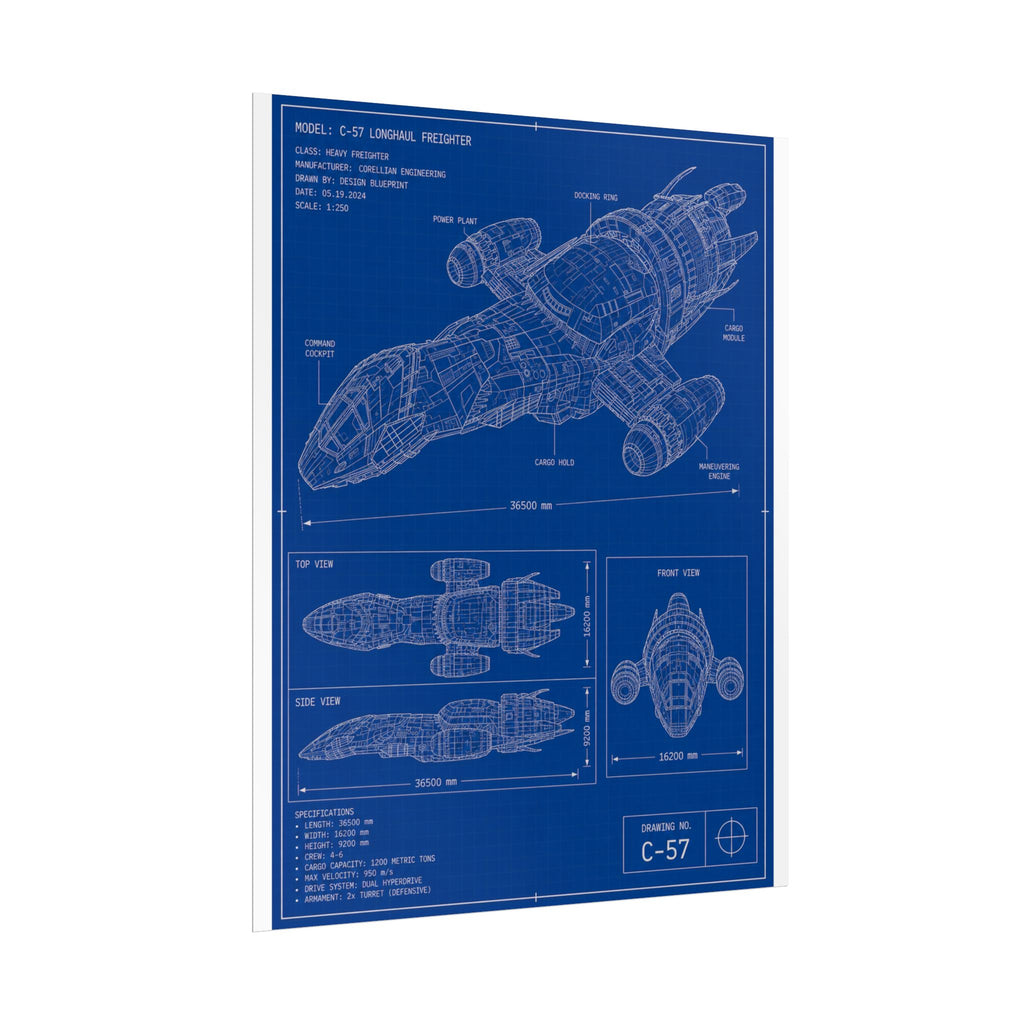 Blueprint Spacecraft Poster — Vintage Ship Technical Drawing Rolled Poster