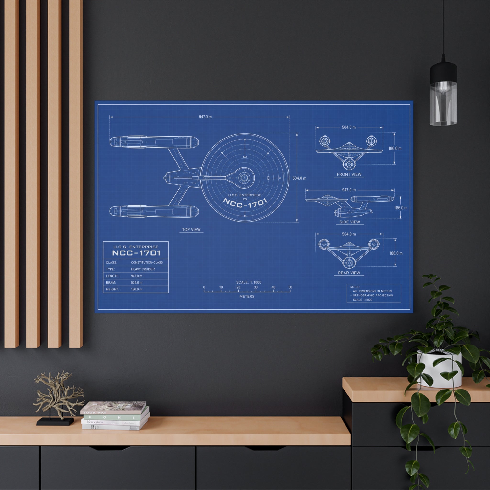 Starship Blueprint Canvas Art Matte Stretched 1.25"
