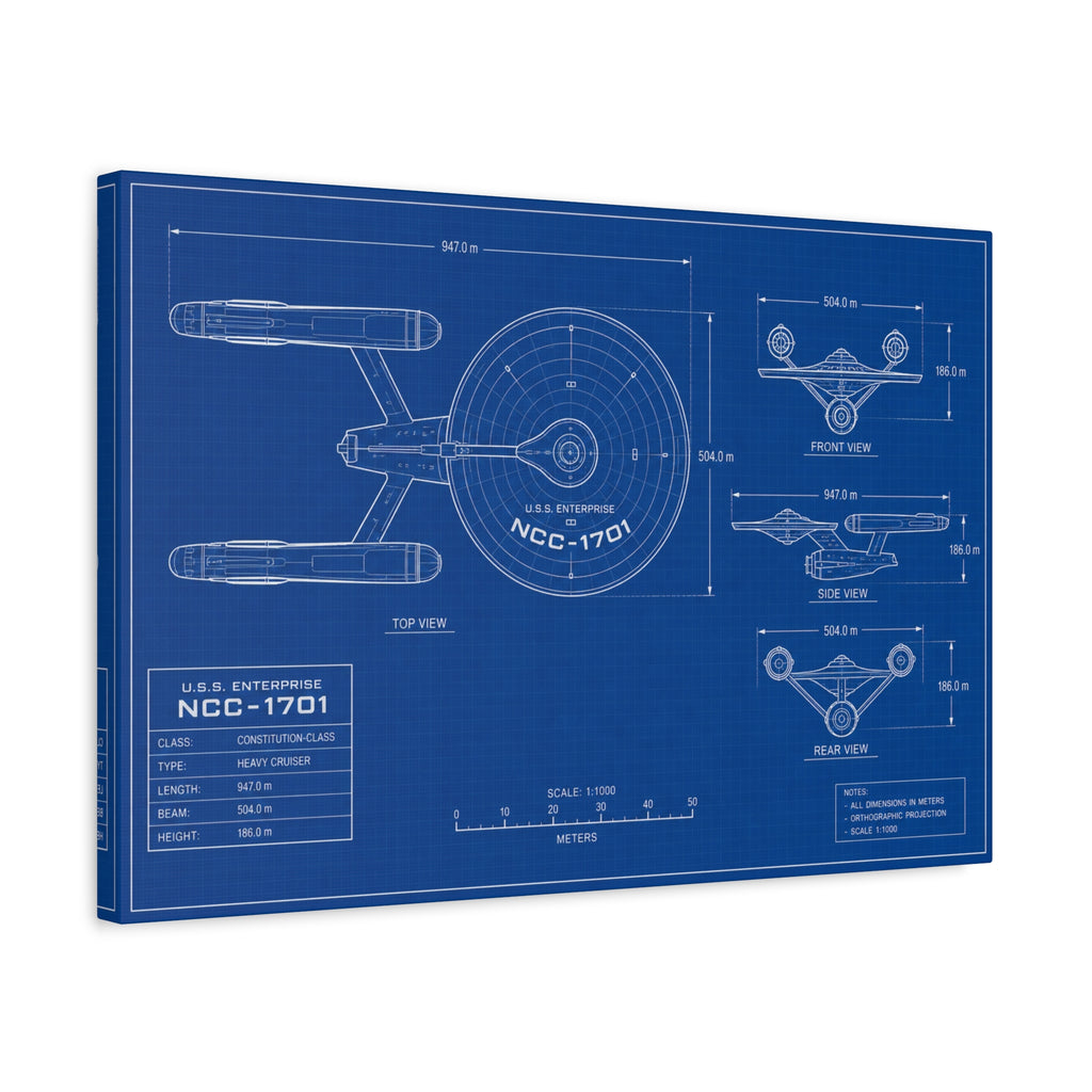 Starship Blueprint Canvas Art Matte Stretched 1.25"