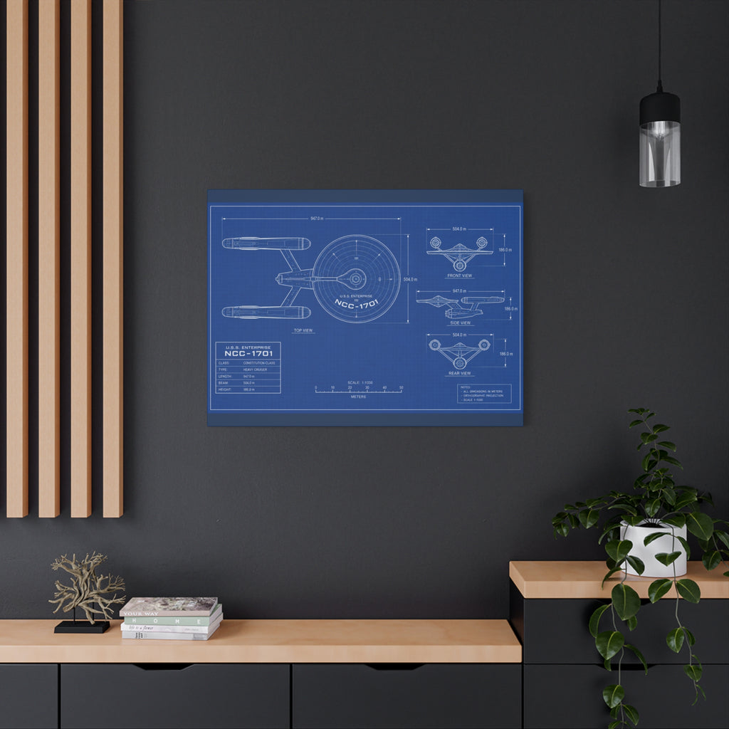 Starship Blueprint Canvas Art Matte Stretched 1.25"