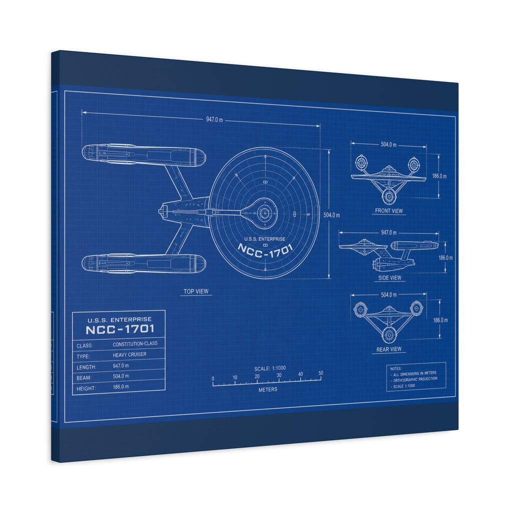 Starship Blueprint Canvas Art Matte Stretched 1.25"