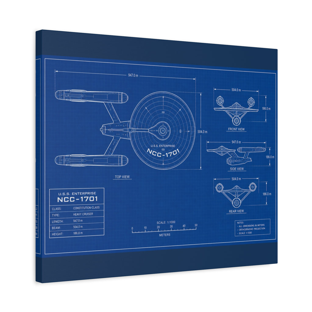 Starship Blueprint Canvas Art Matte Stretched 1.25"