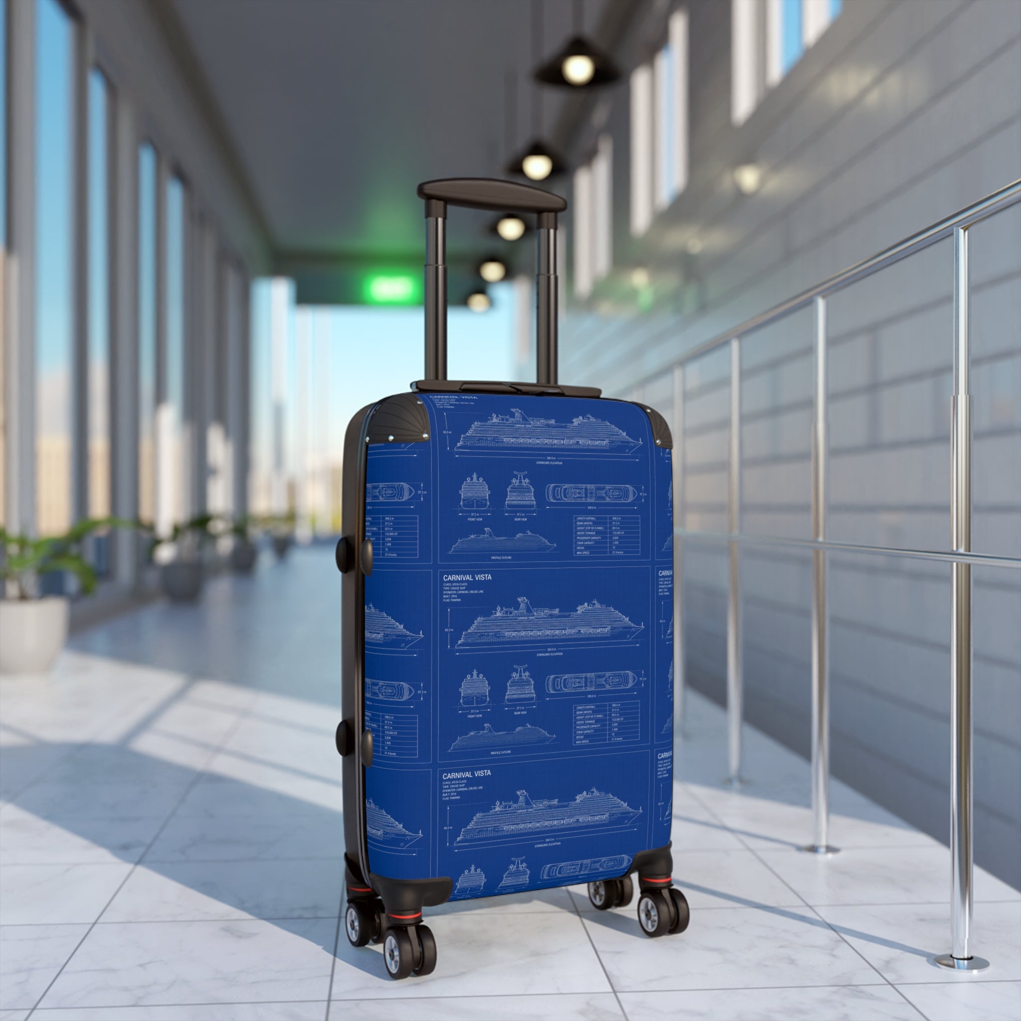 Cruise Ship Blueprint Suitcase Cover — Nautical Travel Luggage Protector