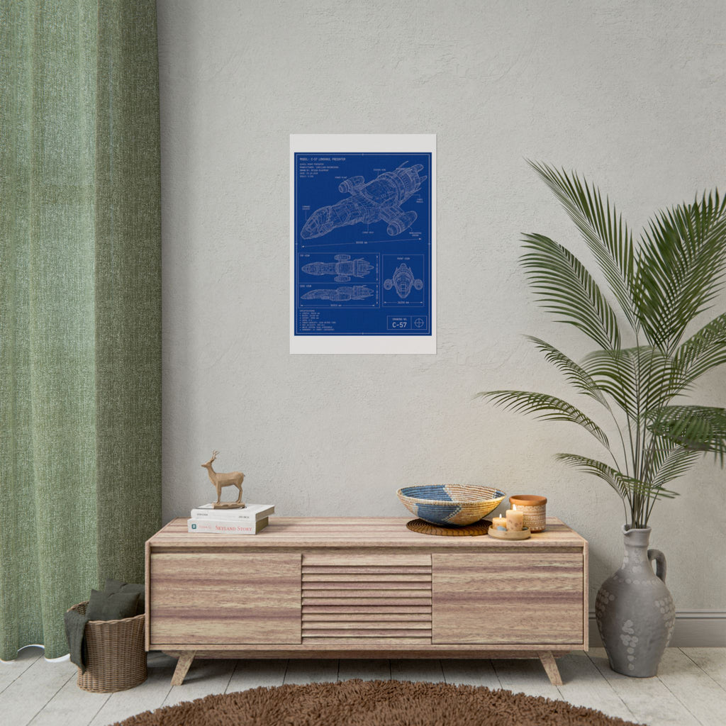 Blueprint Spacecraft Poster — Vintage Ship Technical Drawing Rolled Poster