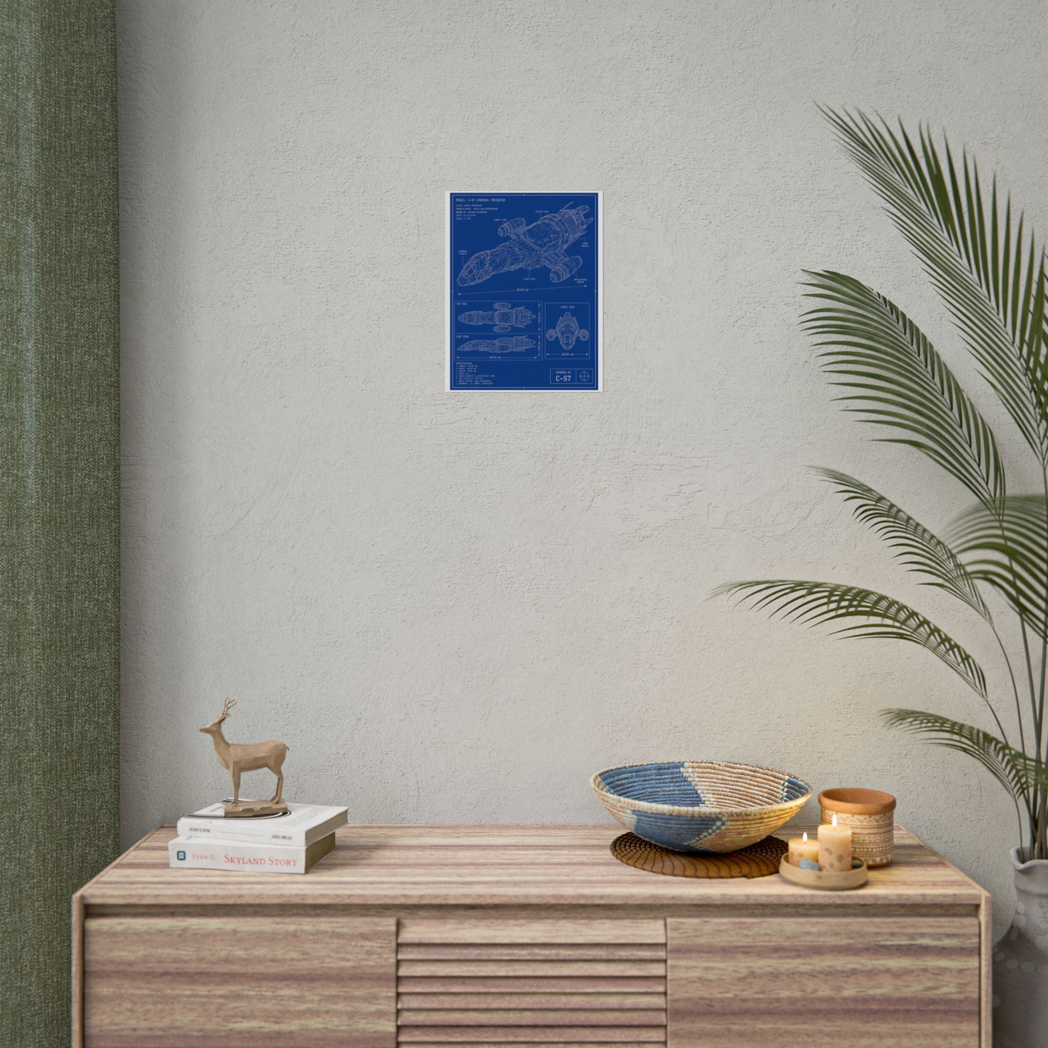 Blueprint Spacecraft Poster — Vintage Ship Technical Drawing Rolled Poster