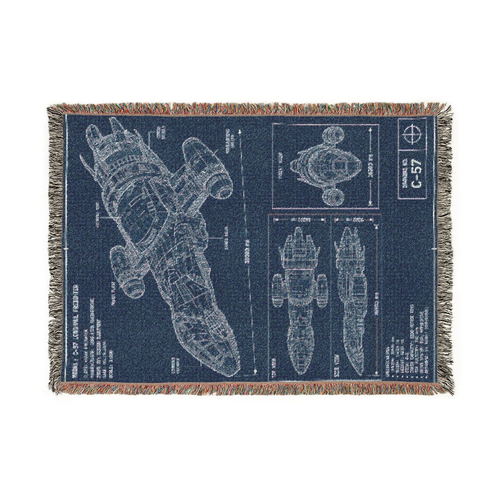 Blueprint Spaceship Woven Blanket - Sci‑Fi Starship Design Throw