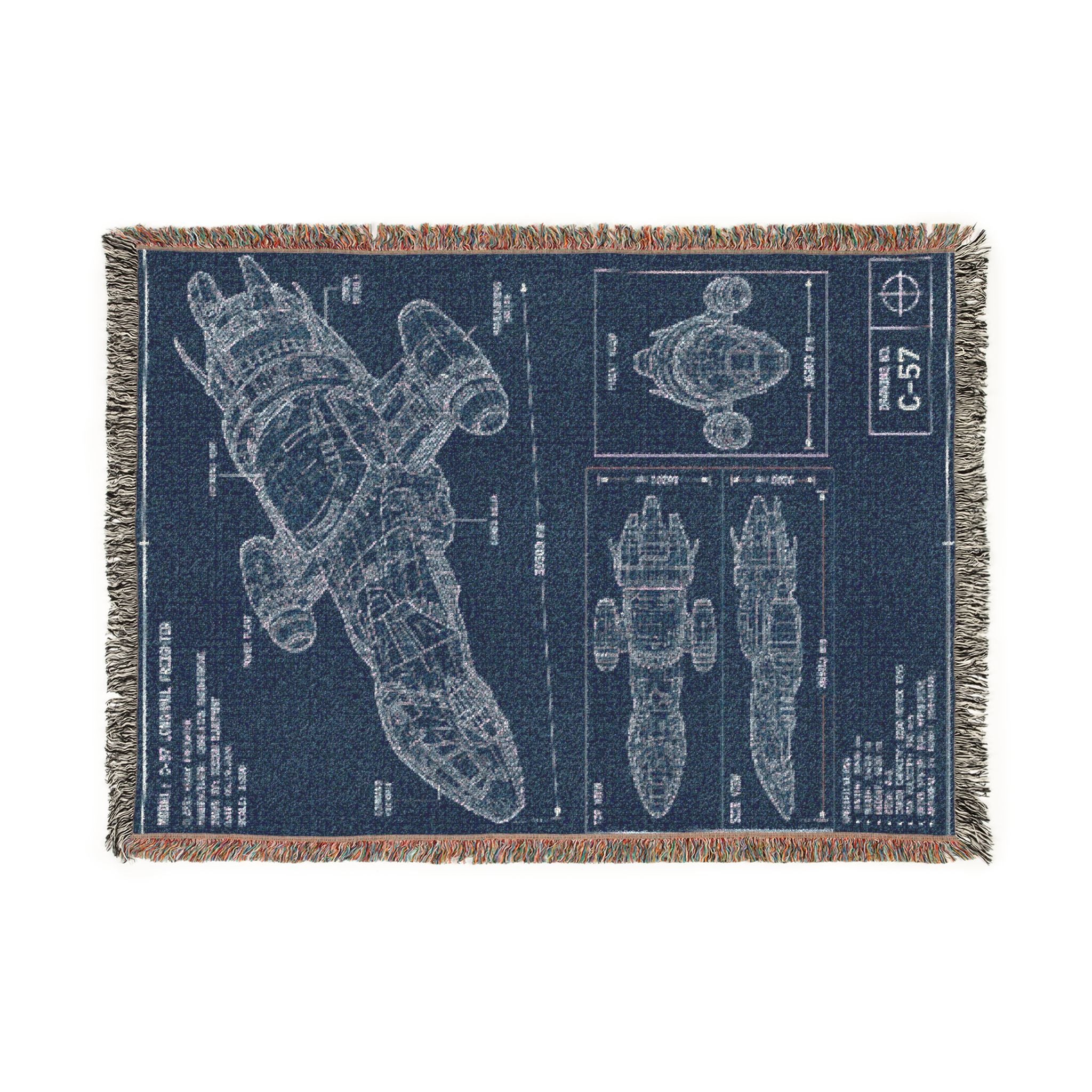 Blueprint Spaceship Woven Blanket - Sci‑Fi Starship Design Throw