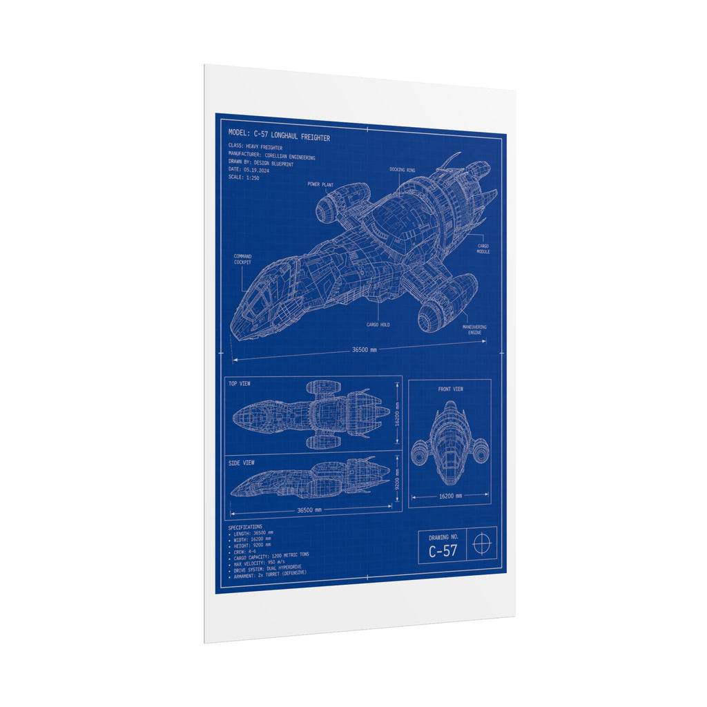 Blueprint Spacecraft Poster — Vintage Ship Technical Drawing Rolled Poster