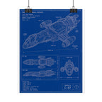 Blueprint Spacecraft Poster — Vintage Ship Technical Drawing Rolled Poster