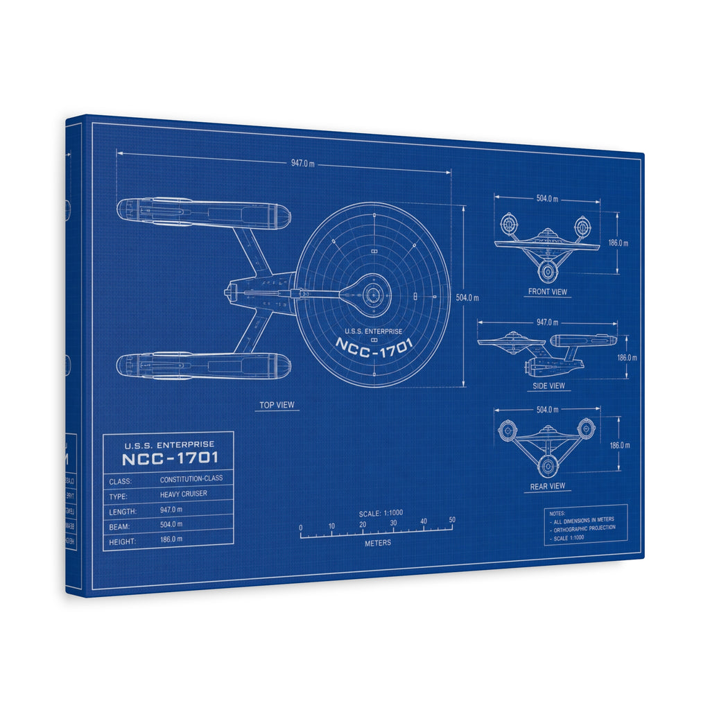 Starship Blueprint Canvas Art Matte Stretched 1.25"