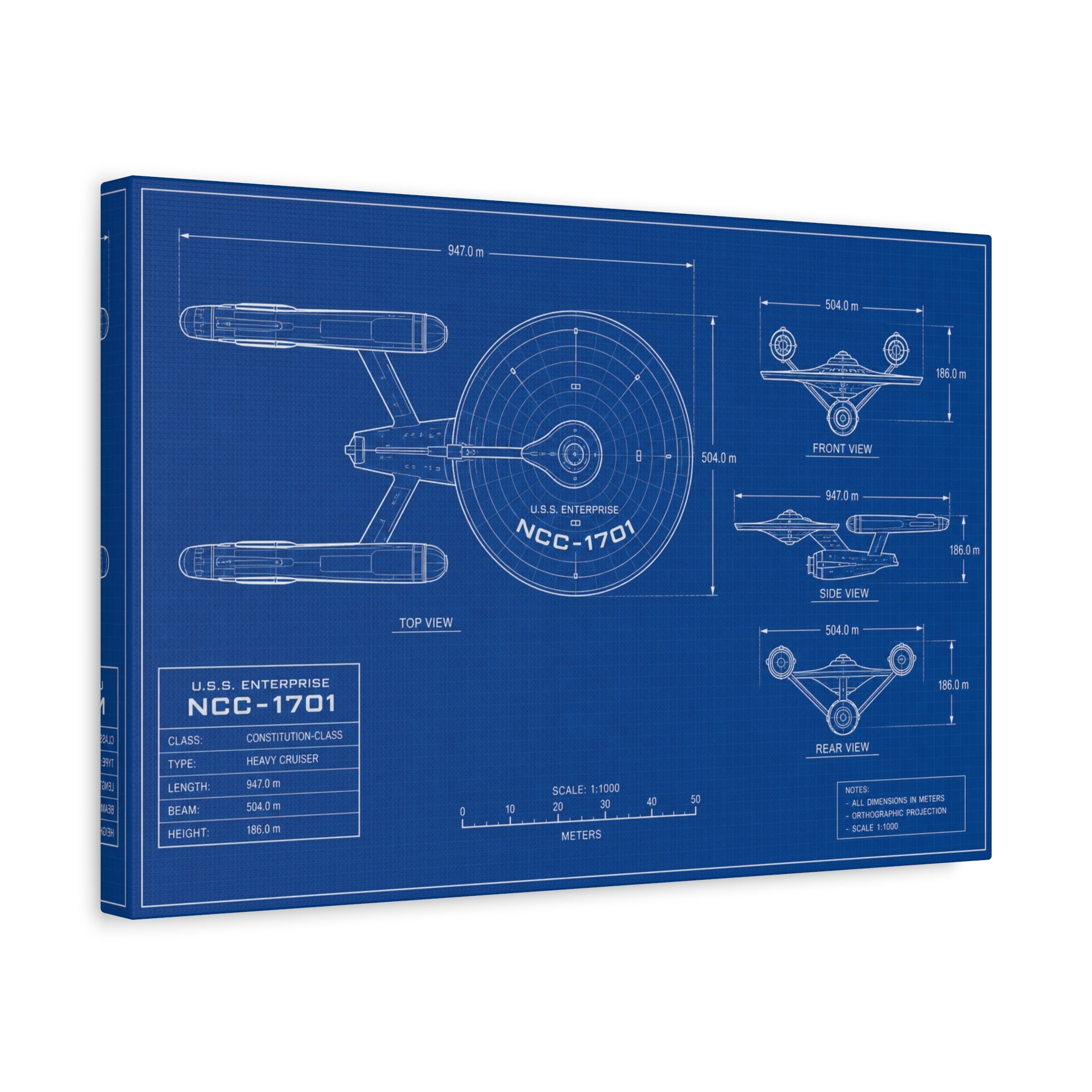 Starship Blueprint Canvas Art Matte Stretched 1.25"