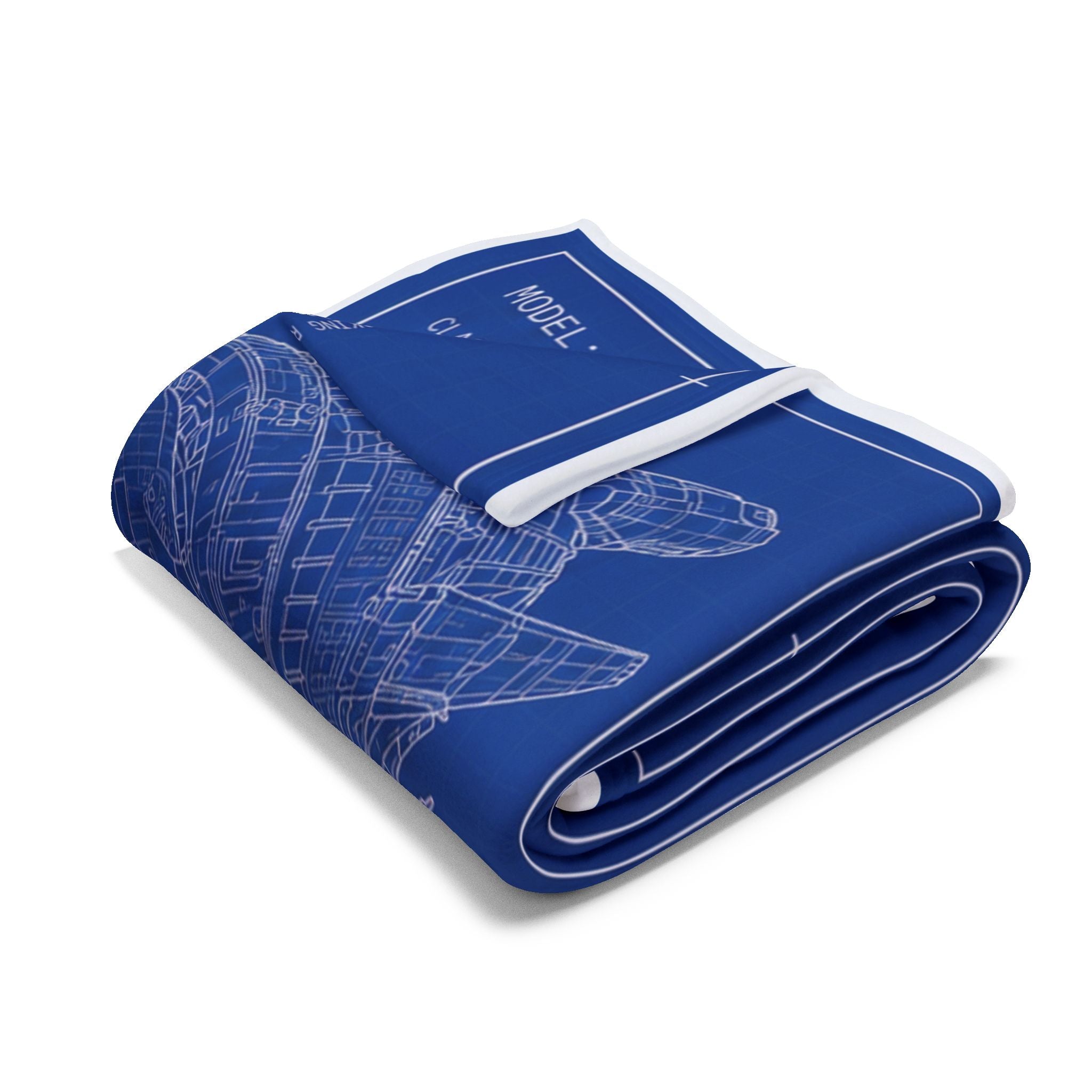 Blueprint Spaceship Fleece Blanket — Retro Sci‑Fi Ship Diagram Throw