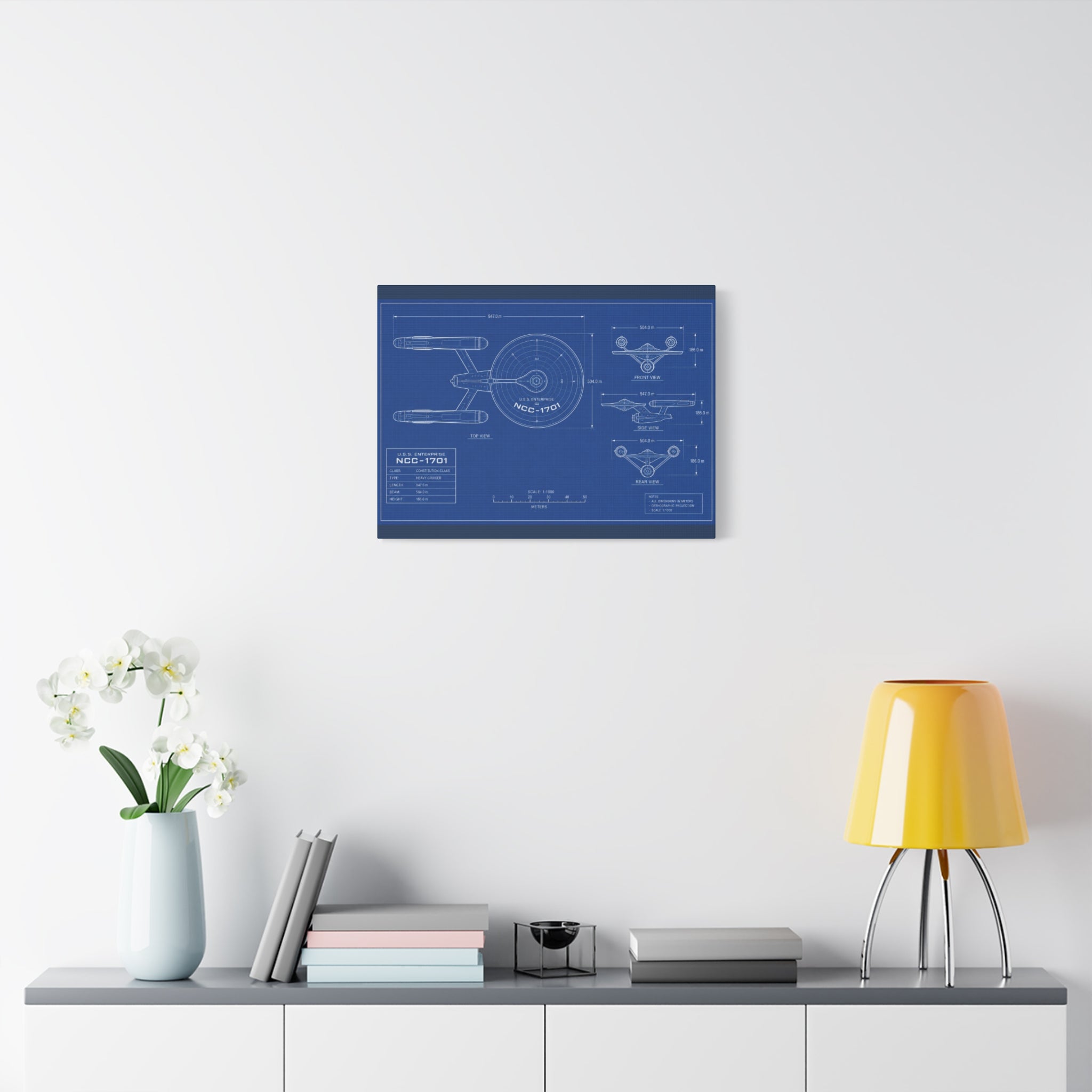 Starship Blueprint Canvas Art Matte Stretched 1.25"