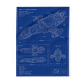 Blueprint Spaceship Fleece Blanket — Retro Sci‑Fi Ship Diagram Throw