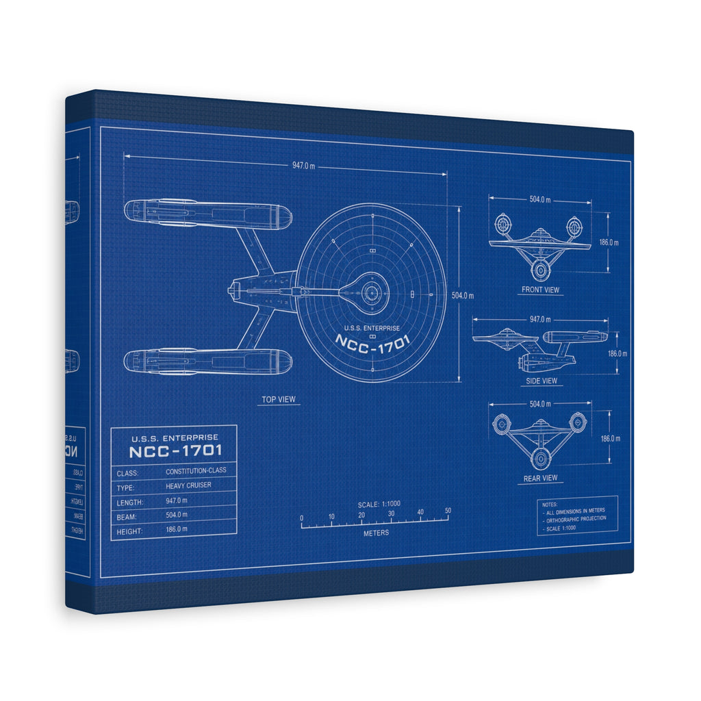Starship Blueprint Canvas Art Matte Stretched 1.25"