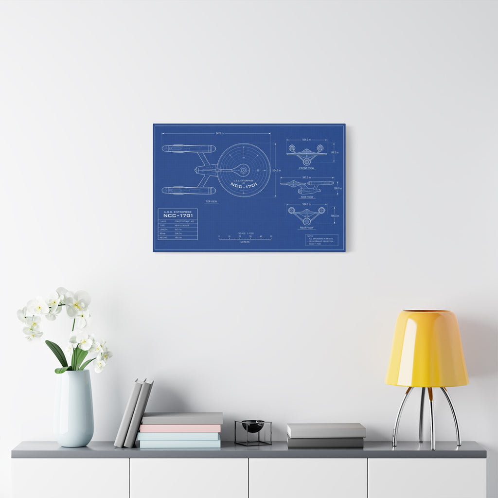Starship Blueprint Canvas Art Matte Stretched 1.25"