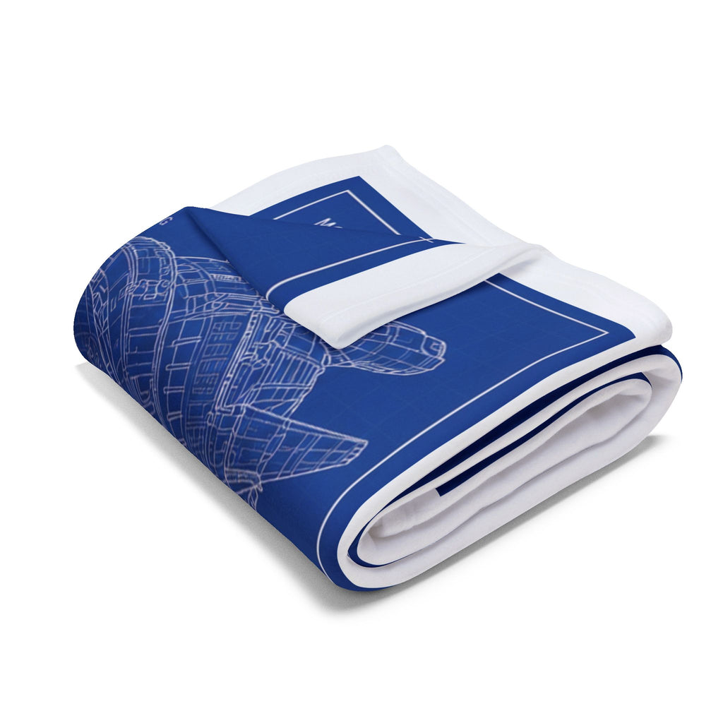 Blueprint Spaceship Fleece Blanket — Retro Sci‑Fi Ship Diagram Throw