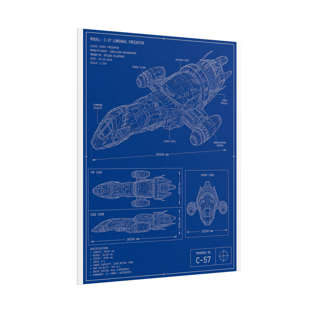 Blueprint Spacecraft Poster — Vintage Ship Technical Drawing Rolled Poster