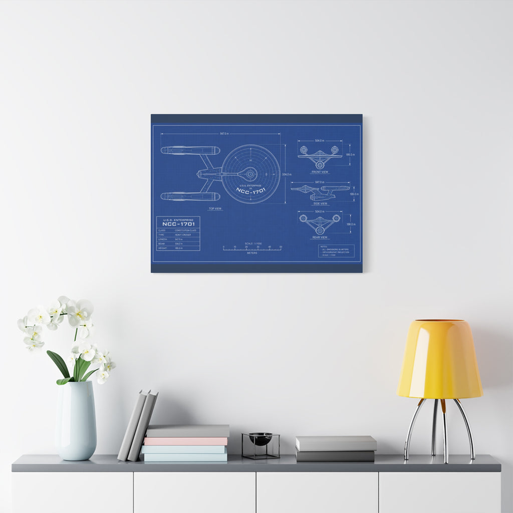 Starship Blueprint Canvas Art Matte Stretched 1.25"