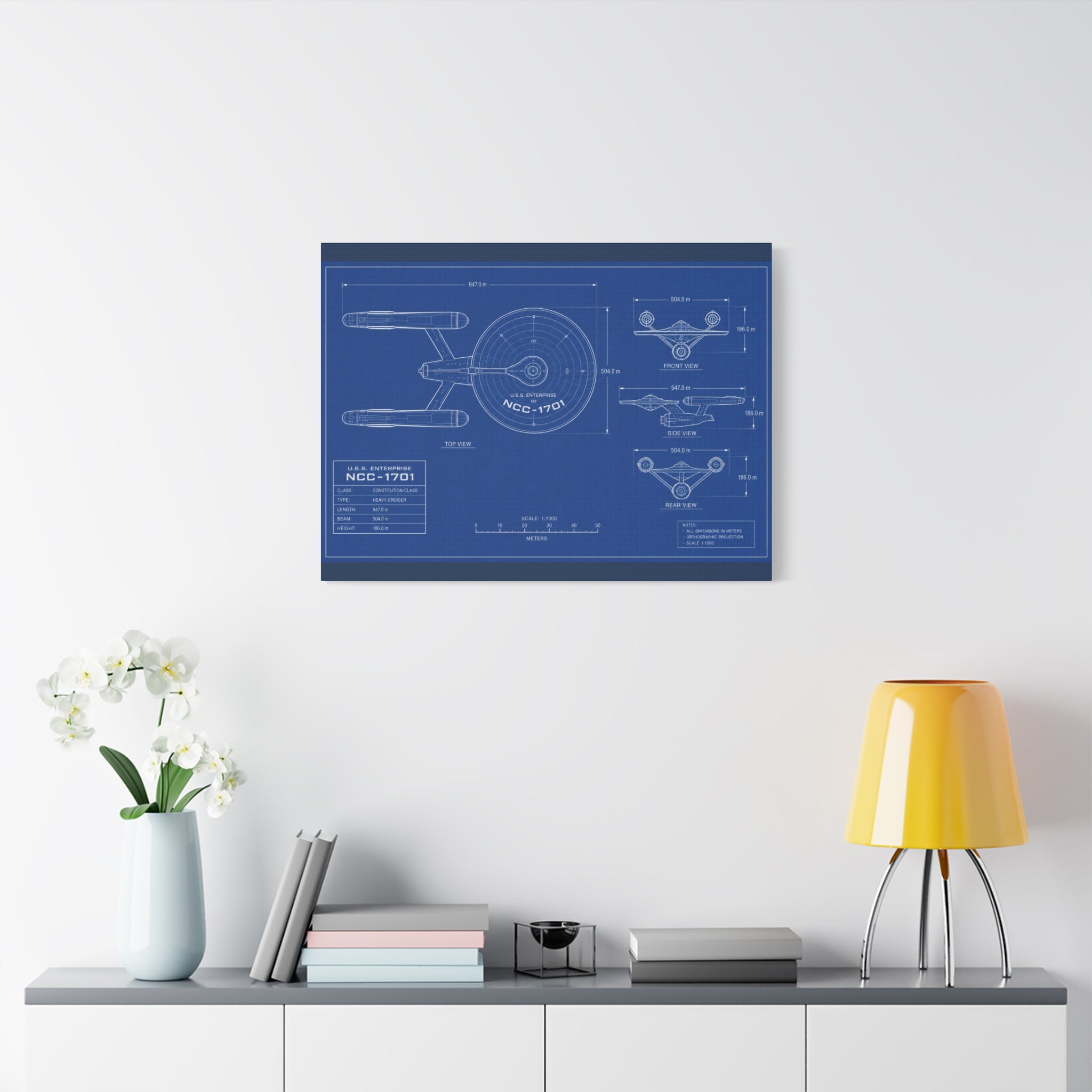 Starship Blueprint Canvas Art Matte Stretched 1.25"