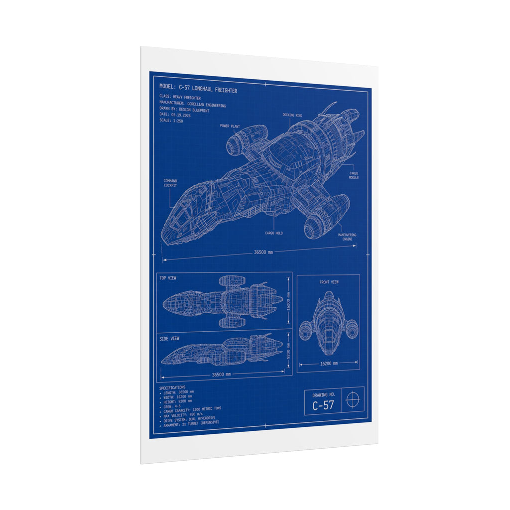 Blueprint Spacecraft Poster — Vintage Ship Technical Drawing Rolled Poster