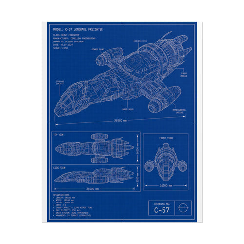 Blueprint Spacecraft Poster — Vintage Ship Technical Drawing Rolled Poster