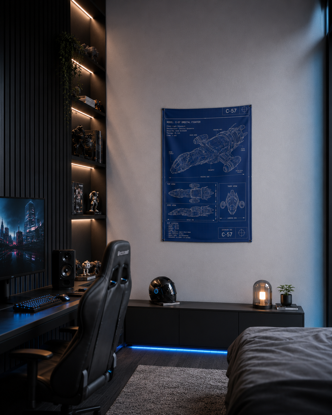 Blueprint Spacecraft Wall Tapestry — Vintage Starship Technical Poster Décor