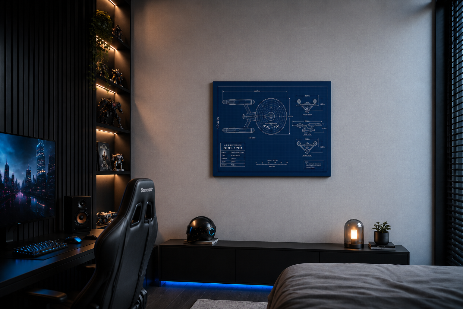 Starship Blueprint Canvas Art Matte Stretched 1.25"