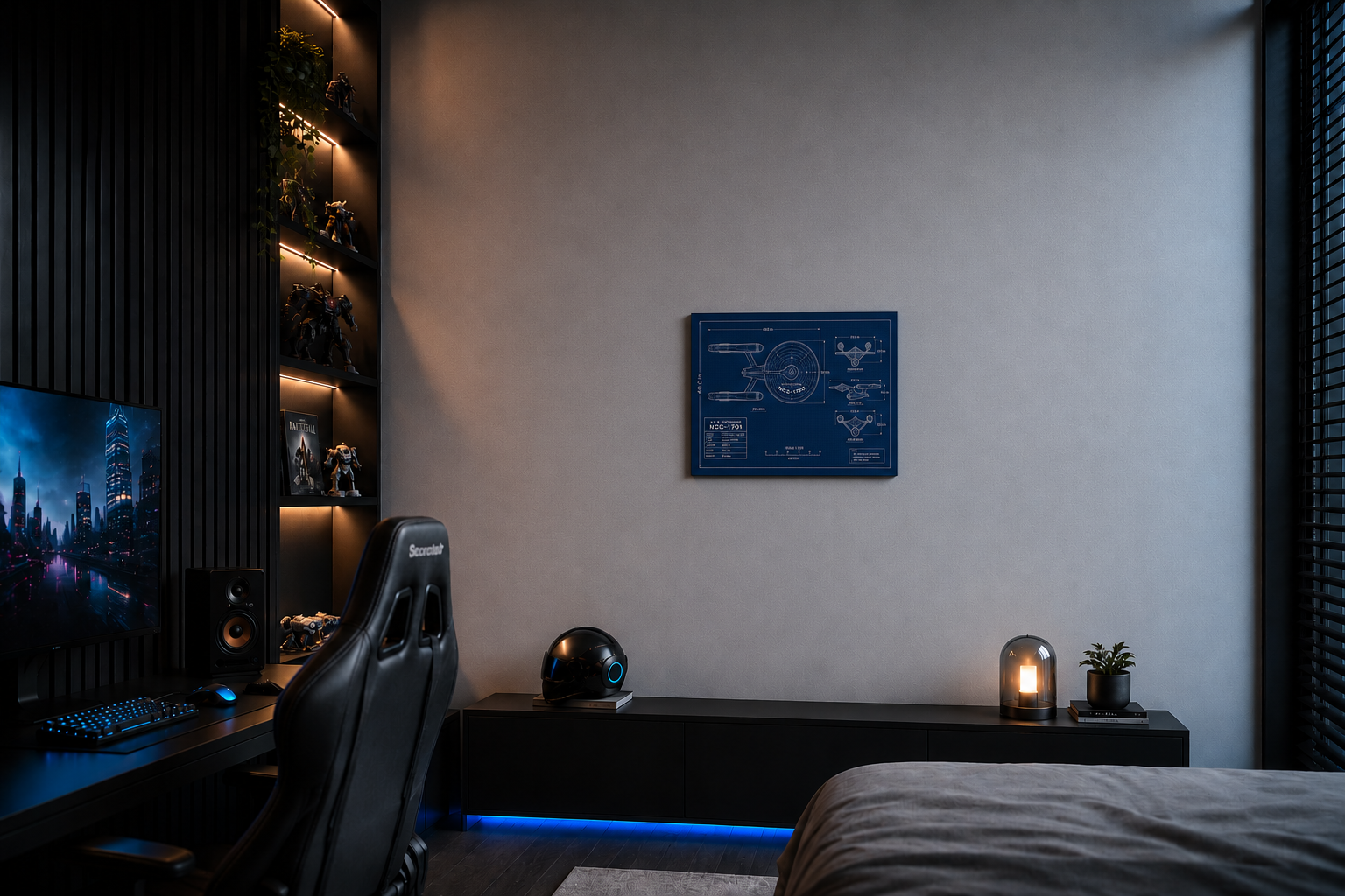 Starship Blueprint Canvas Art Matte Stretched 1.25"