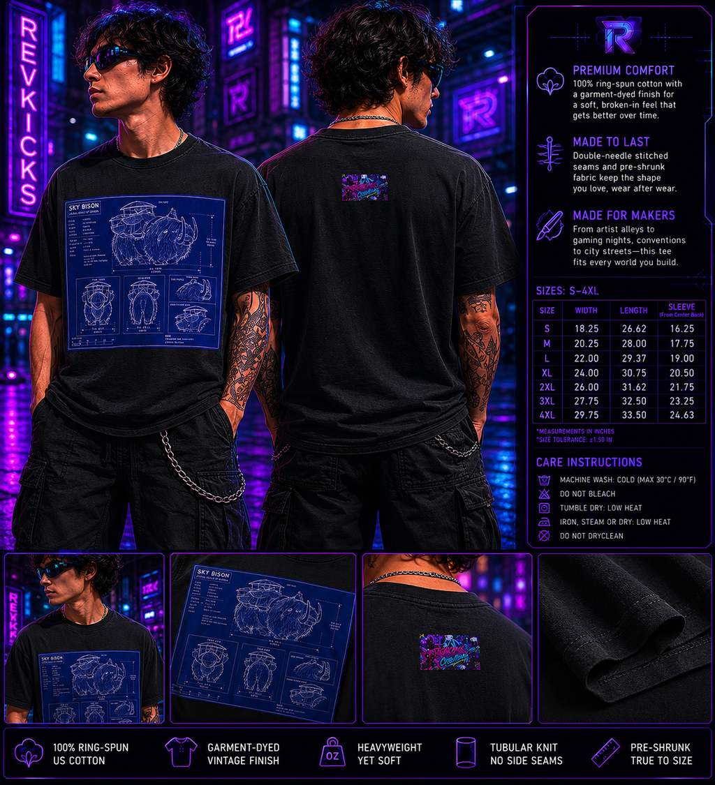 Sky Bison Blueprint T-Shirt | Fantasy Creature Schematic Tee | Sci-Fi Graphic Shirt