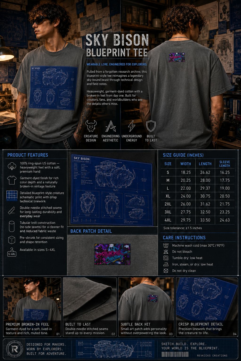 Sky Bison Blueprint T-Shirt | Fantasy Creature Schematic Tee | Sci-Fi Graphic Shirt