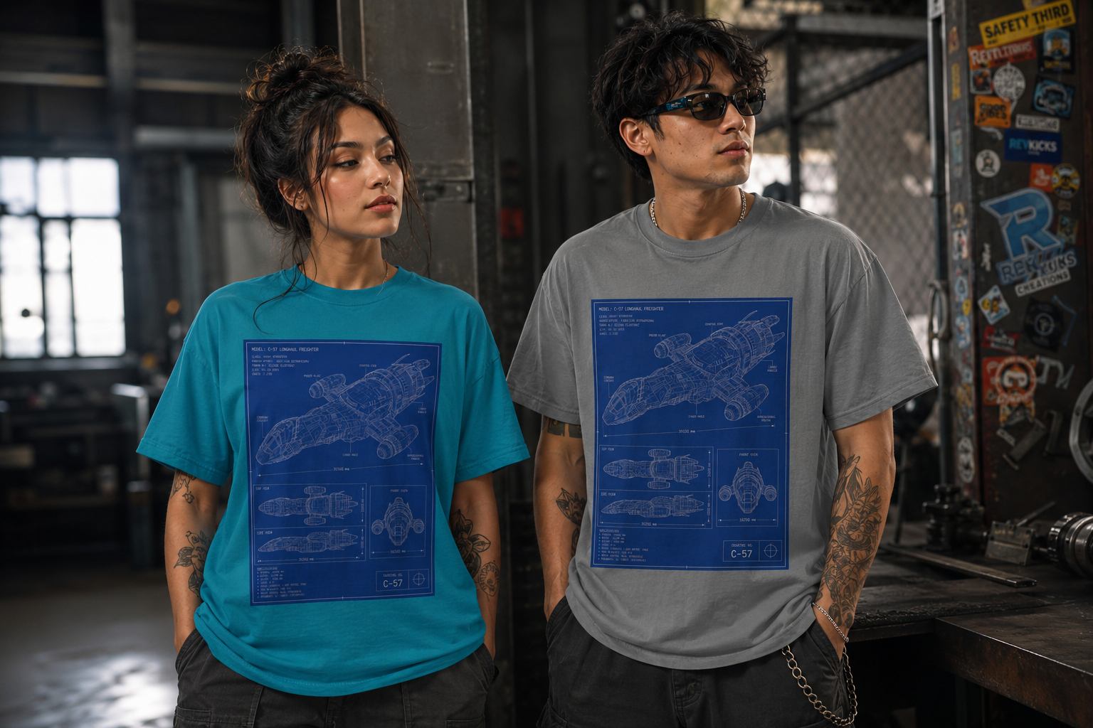 Longhaul Blueprint Tee | C-57 Freighter Spaceship Schematic Shirt | Sci-Fi Graphic T-Shirt