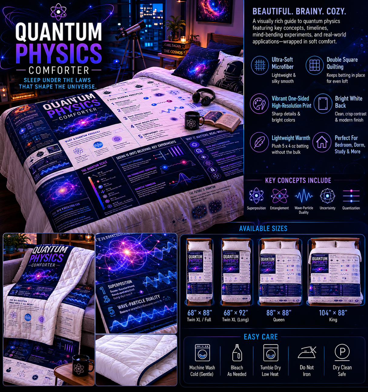 Quantum Physics Comforter — Educational Science Diagram Bedding