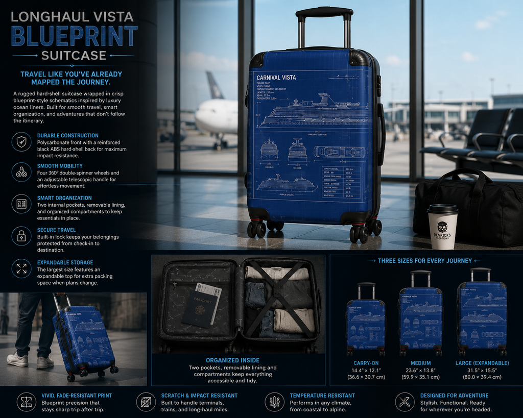 Longhaul Vista Blueprint Carry-On Suitcase – Cruise Ship Schematic Travel Luggage