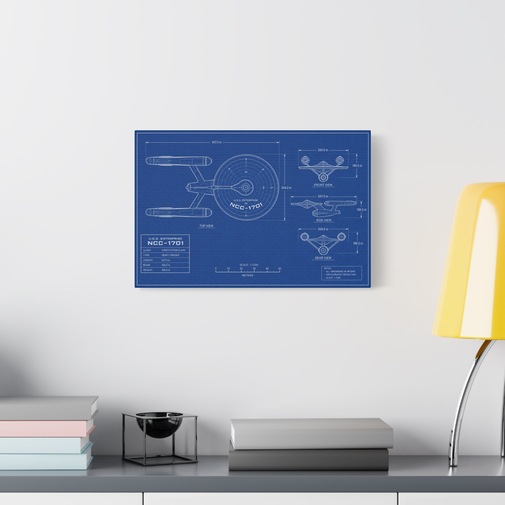 Starship Blueprint Canvas Art Matte Stretched 1.25"