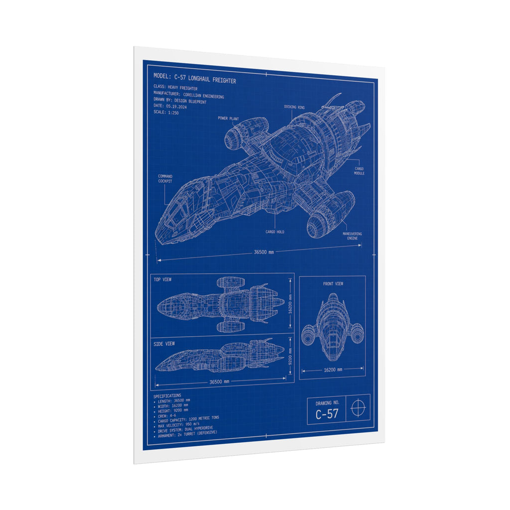 Blueprint Spacecraft Poster — Vintage Ship Technical Drawing Rolled Poster
