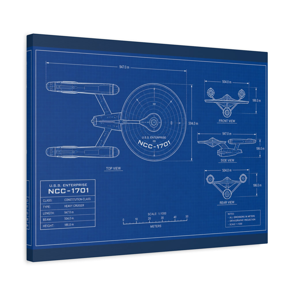 Starship Blueprint Canvas Art Matte Stretched 1.25"