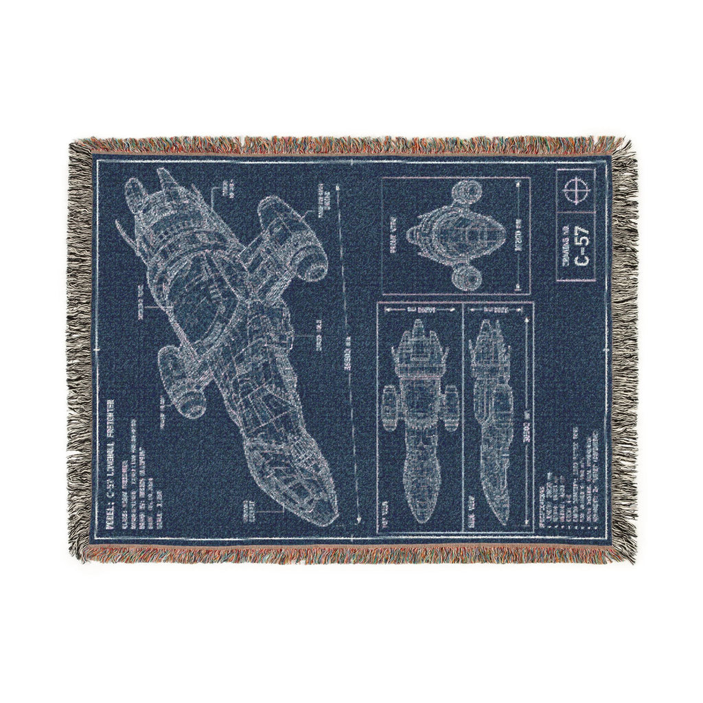 Blueprint Spaceship Woven Blanket - Sci‑Fi Starship Design Throw