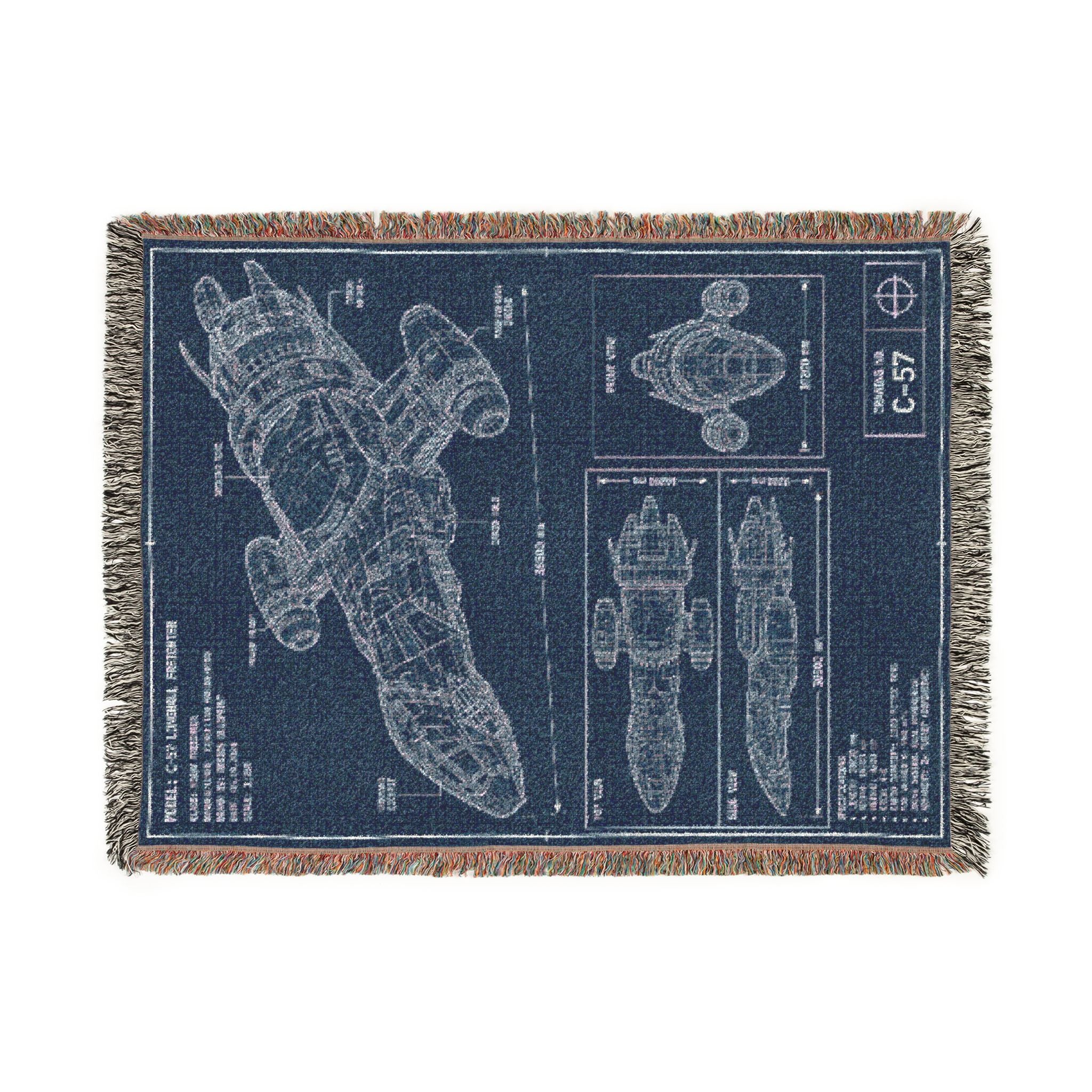 Blueprint Spaceship Woven Blanket - Sci‑Fi Starship Design Throw