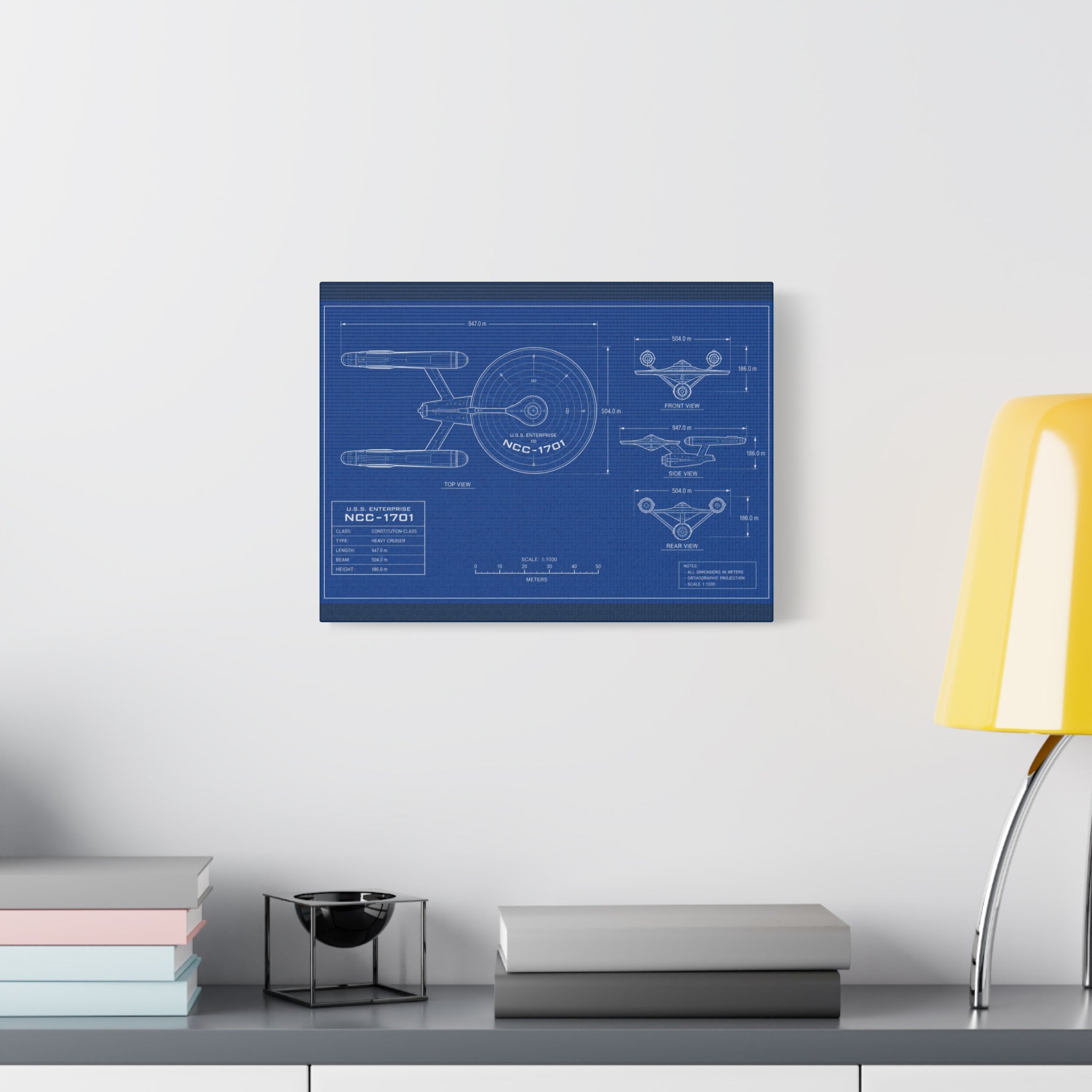 Starship Blueprint Canvas Art Matte Stretched 1.25"