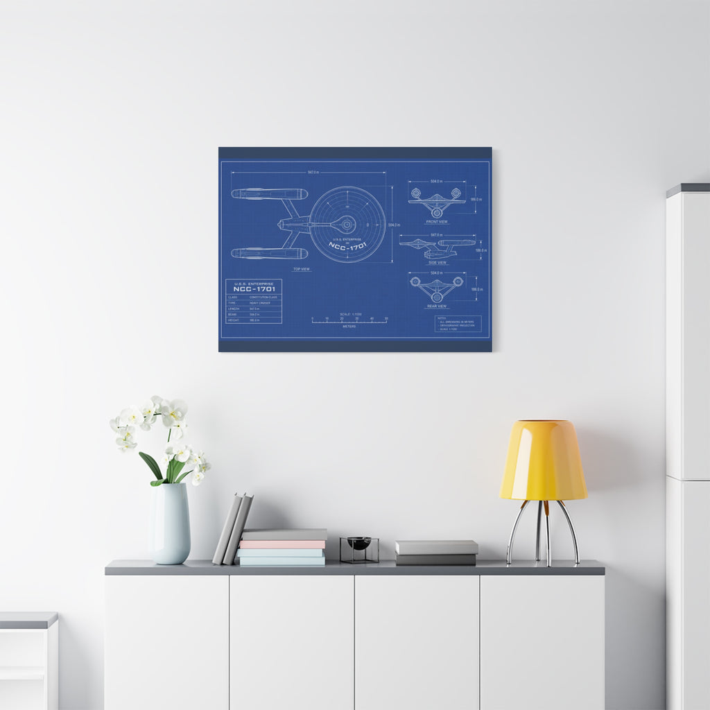 Starship Blueprint Canvas Art Matte Stretched 1.25"