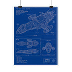Blueprint Spacecraft Poster — Vintage Ship Technical Drawing Rolled Poster
