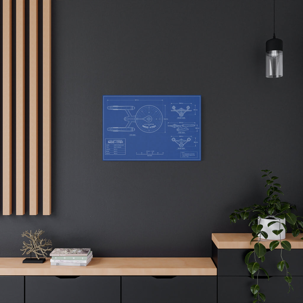 Starship Blueprint Canvas Art Matte Stretched 1.25"