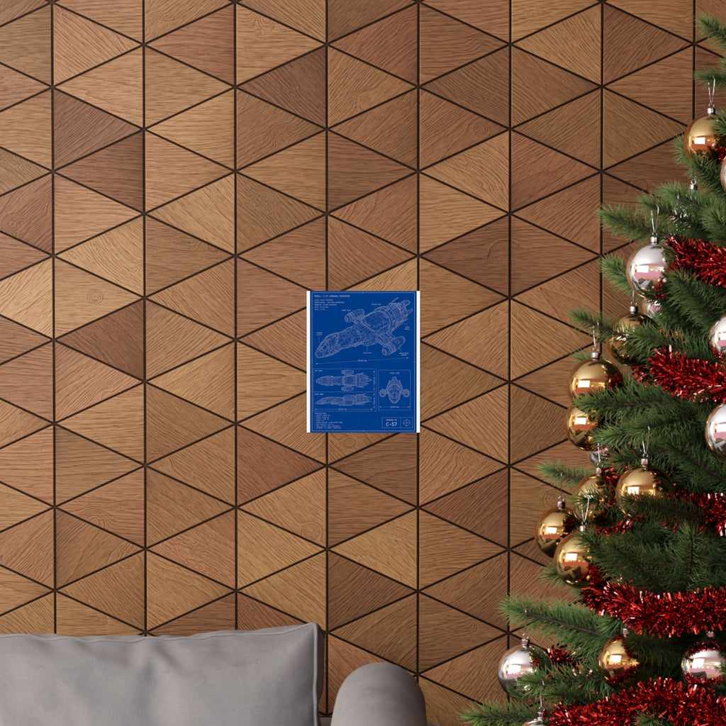 Blueprint Spaceship Poster — Matte Vertical Sci‑Fi Wall Art