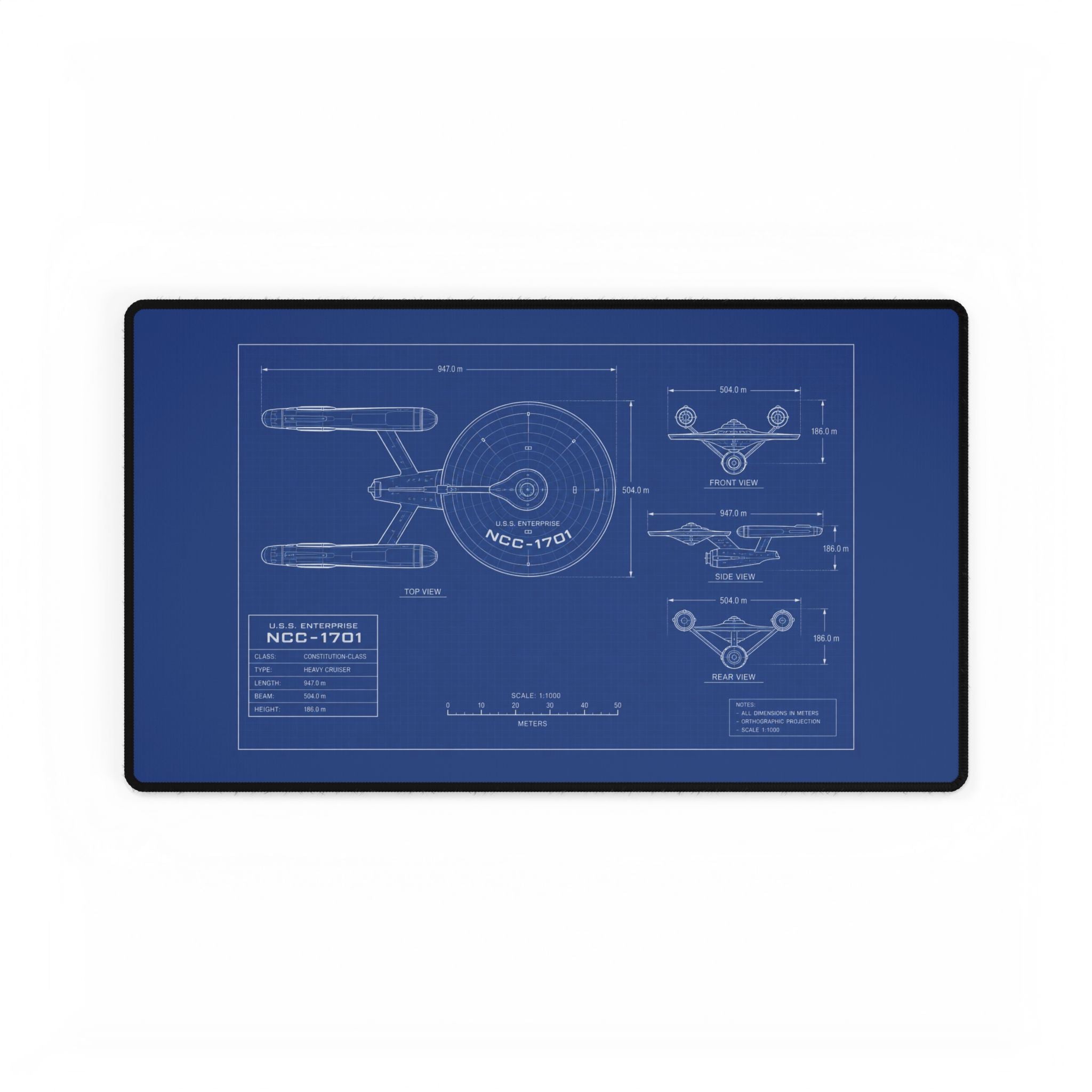 Starship Blueprint Desk Mat — NCC-1701 Engineering Mousepad