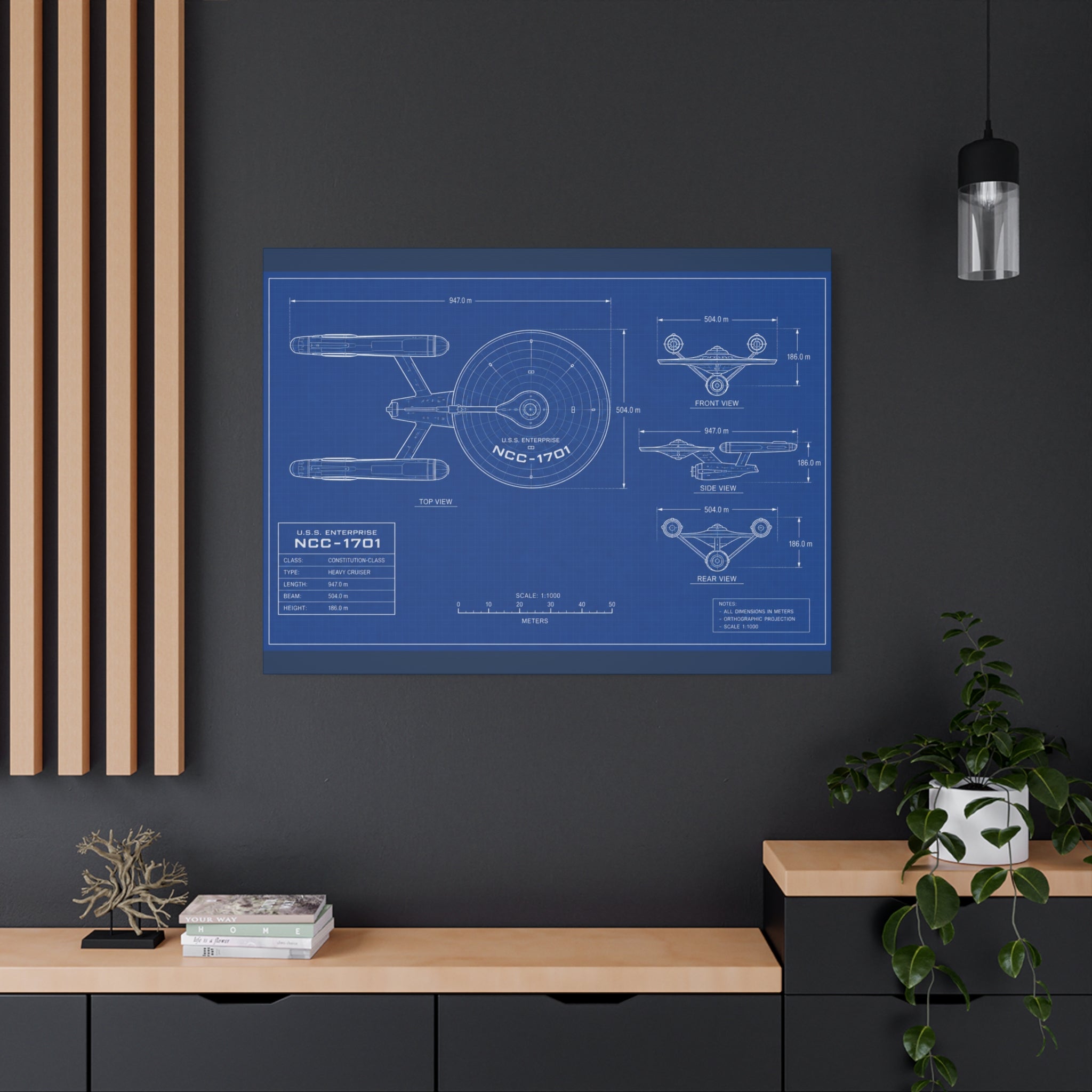 Starship Blueprint Canvas Art Matte Stretched 1.25"