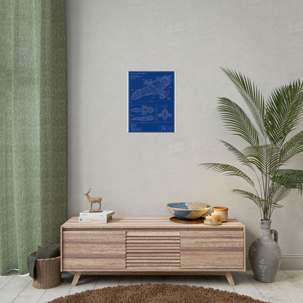 Blueprint Spacecraft Poster — Vintage Ship Technical Drawing Rolled Poster