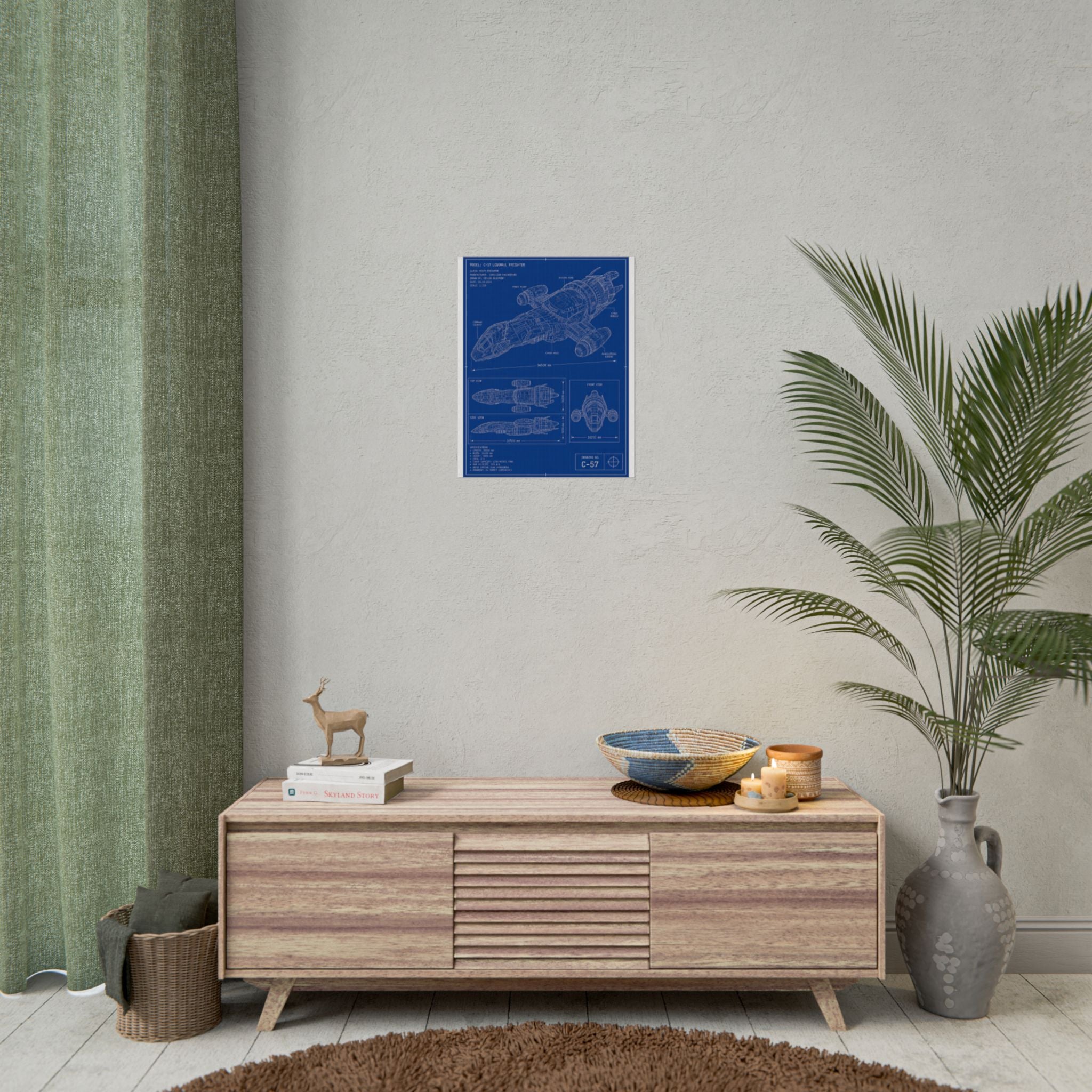 Blueprint Spacecraft Poster — Vintage Ship Technical Drawing Rolled Poster