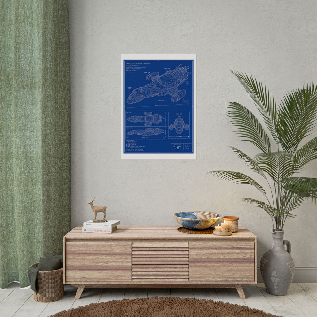 Blueprint Spacecraft Poster — Vintage Ship Technical Drawing Rolled Poster