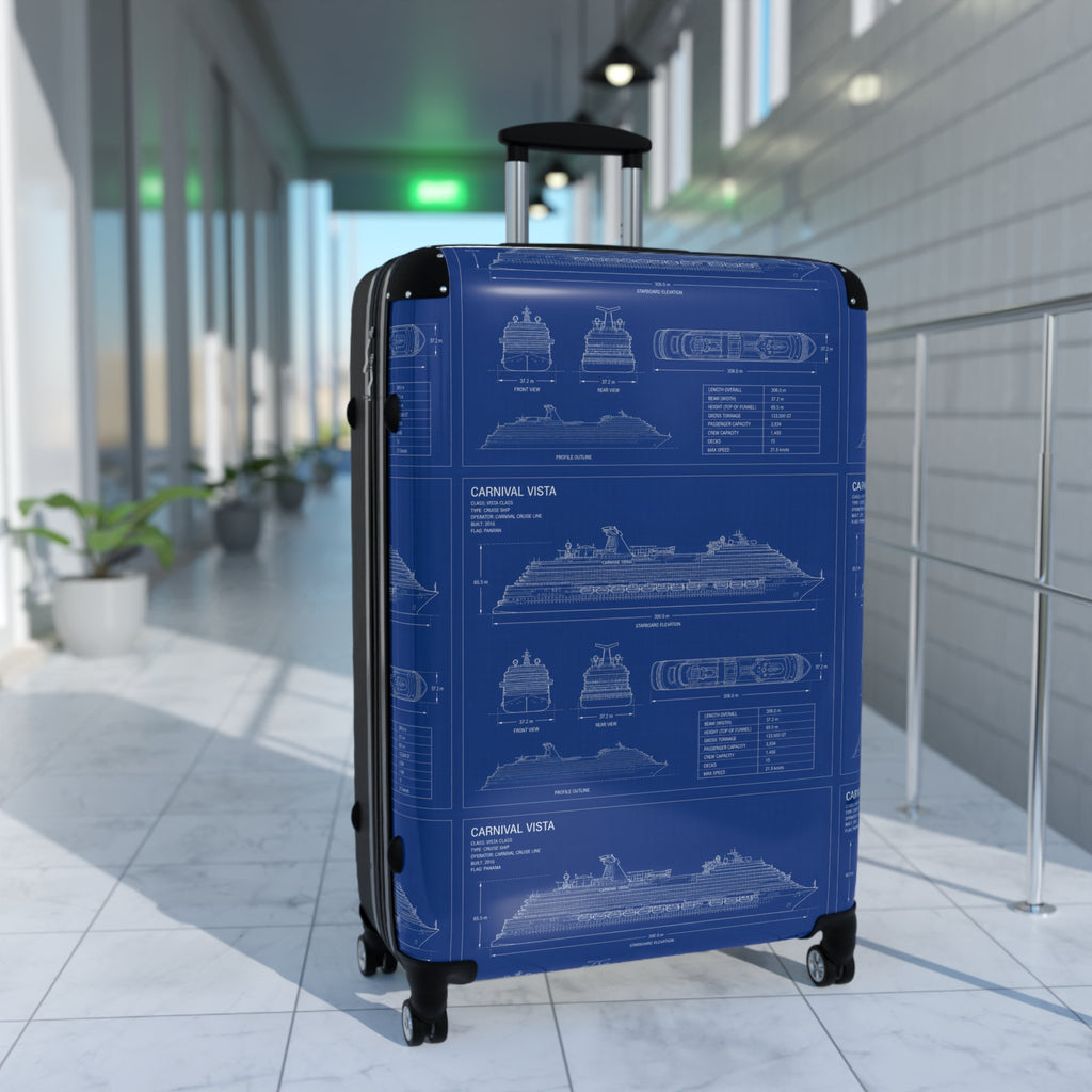 Cruise Ship Blueprint Suitcase Cover — Nautical Travel Luggage Protector